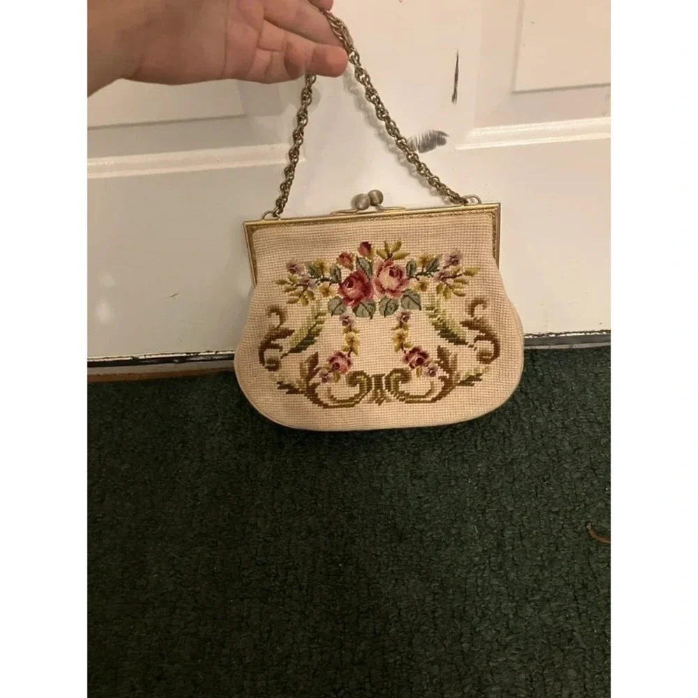 Vtg Martha Klein Floral Tapestry Handbag Women S Ivory Wool Purse Satchel Bag
